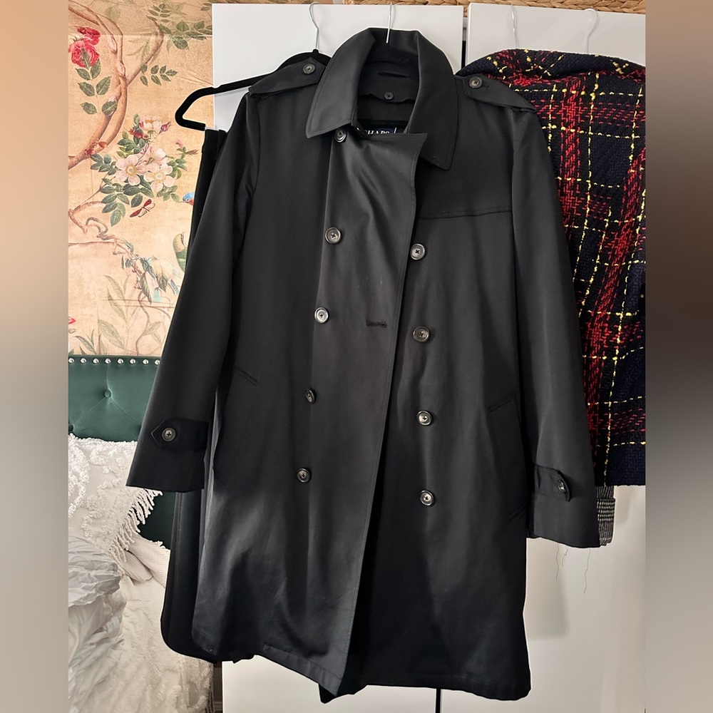 Chaps black trench coat with removable wool lining